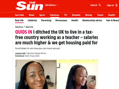 The Sun Article – “I ditched the UK to live in a tax-free country” - 9th November 2025